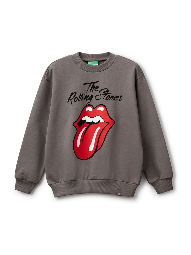 Benetton Grey Printed Graphic Print 100% Cotton Sweatshirt - صورة 1 من 3