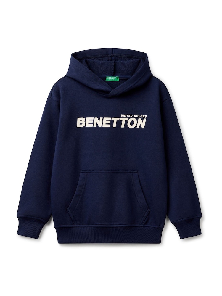 Benetton Boys Blue Logo Hooded 100% Cotton Sweatshirt - Image 1 of 3