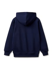 Benetton Boys Blue Logo Hooded 100% Cotton Sweatshirt - Image 2 of 3