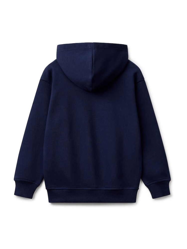 Benetton Boys Blue Logo Hooded 100% Cotton Sweatshirt - Image 2 of 3