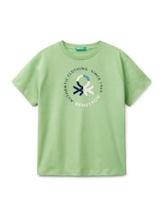 Benetton Boys Logo Print 100% Cotton T-Shirt - Image 1 of 3