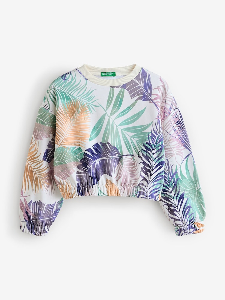 Benetton Girls All Over Pattern 100% Cotton White Sweatshirt - Image 1 of 3