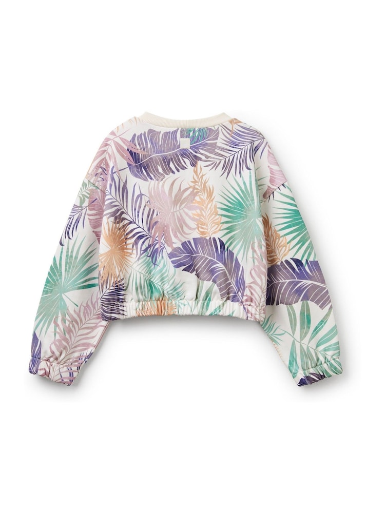 Benetton Girls All Over Pattern 100% Cotton White Sweatshirt - Image 2 of 3