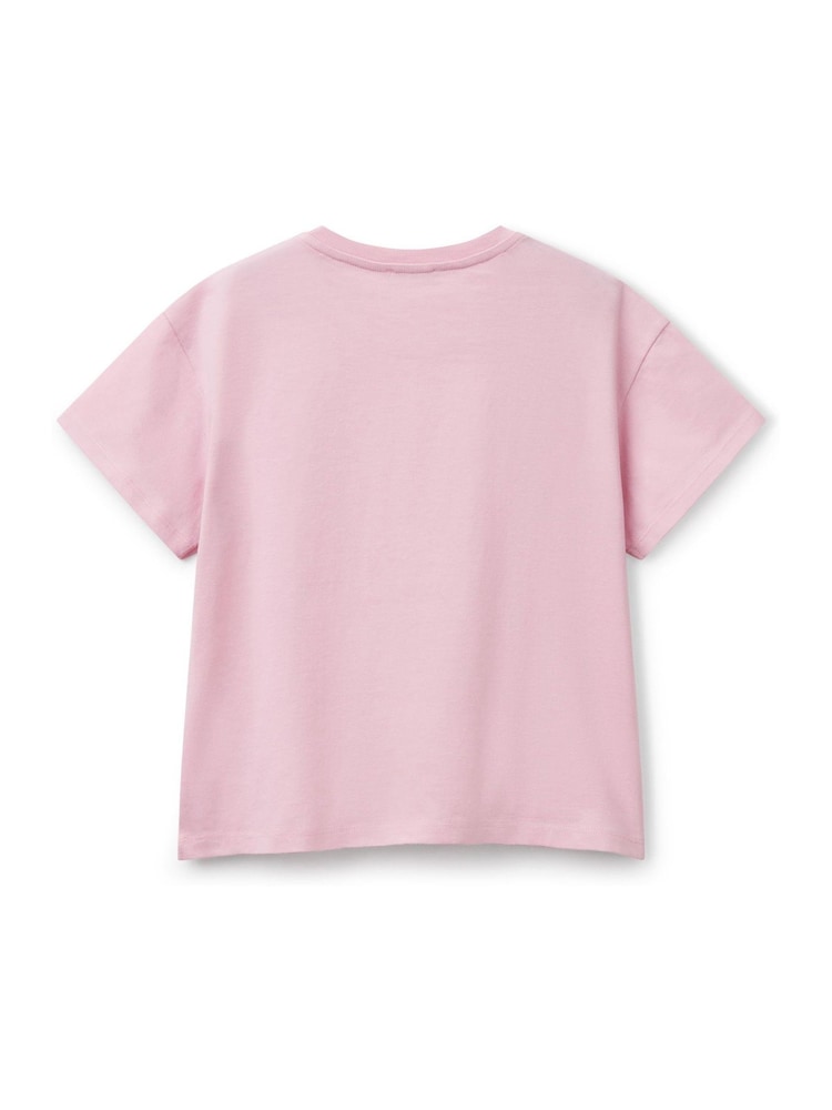 Benetton Girls Pink Sequin 100% Cotton T-Shirt - Image 2 of 3