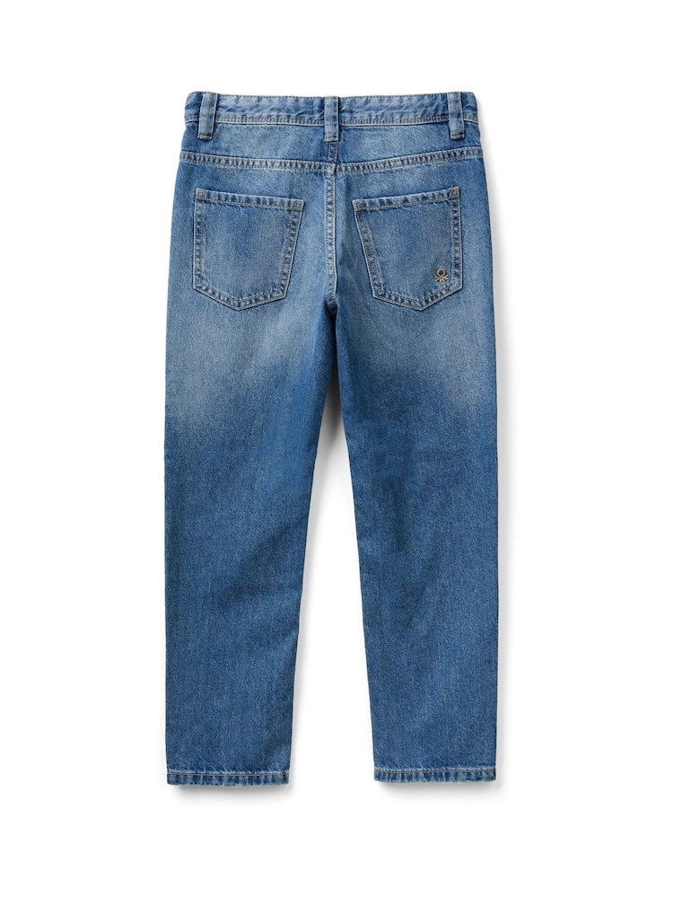 Benetton Boys Blue Straight Fit 100% Cotton Jeans - Image 2 of 3