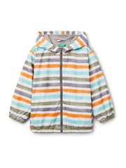 Benetton Boys Striped Zip White Jacket - Image 1 of 3