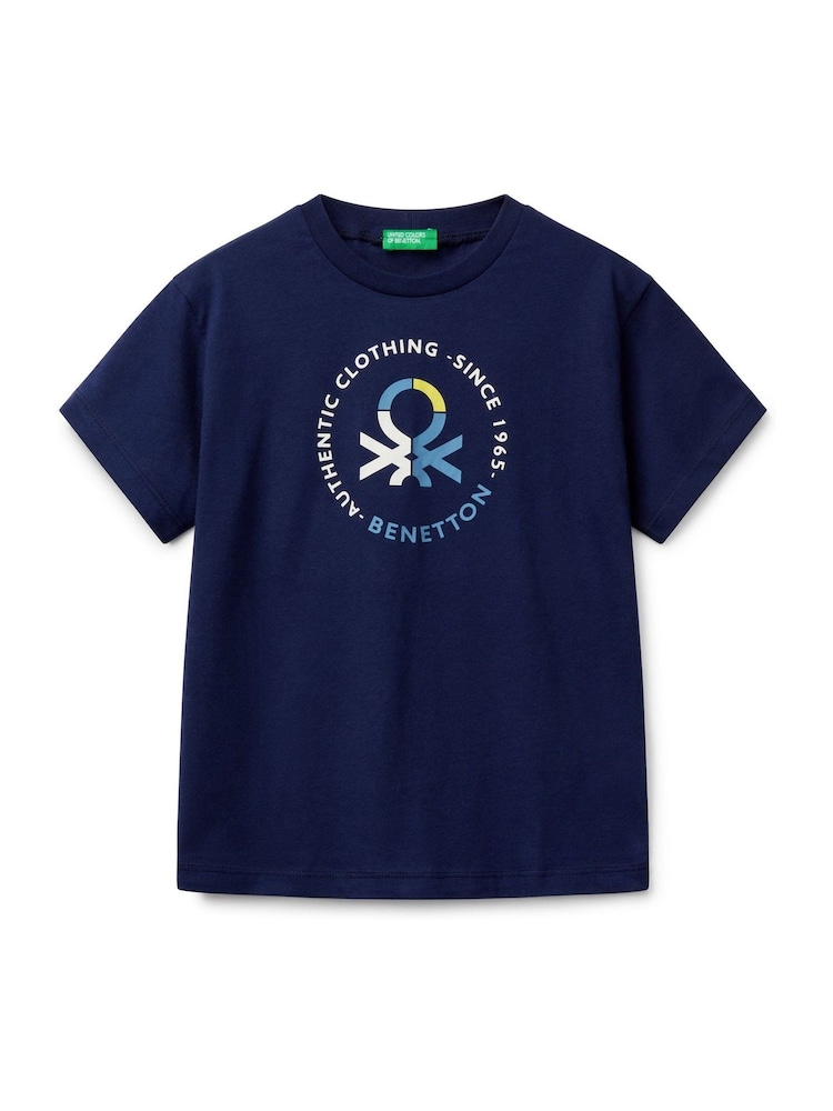 Benetton Boys Logo Print 100% Cotton T-Shirt - Image 1 of 3 Benetton Boys Logo Print 100% Cotton T-Shirt - Image 1 of 3