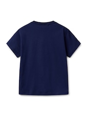 Azul - Benetton Boys Logo Print 100% Cotton T-Shirt - Imagen 2 de 3
