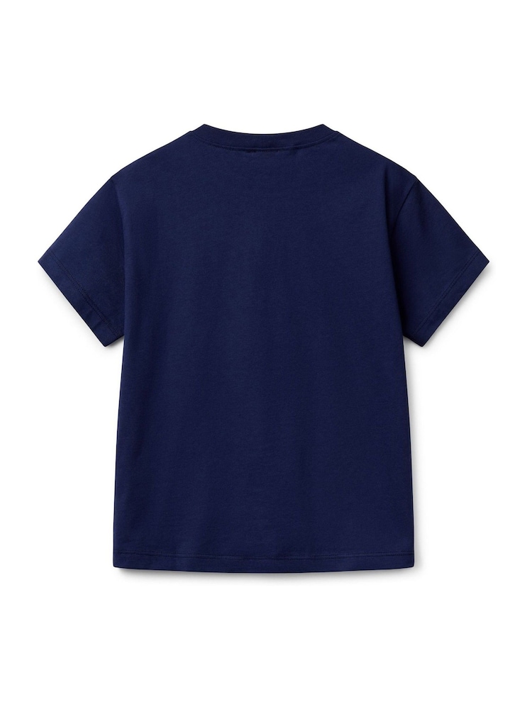 Azul - Benetton Boys Logo Print 100% Cotton T-Shirt - Imagen 2 de 3