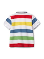 Белый - Синяя рубашка поло из 100% хлопка для мальчиков в полоску Benetton - Изображение 2 из 3