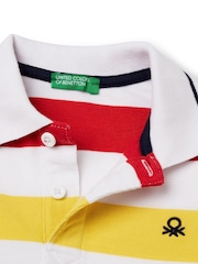 Белый - Синяя рубашка поло из 100% хлопка для мальчиков в полоску Benetton - Изображение 3 из 3