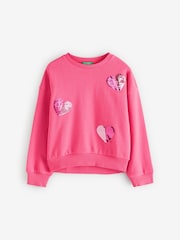 Benetton Girls Pull On Pink Heart Sweatshirt - Image 1 of 3