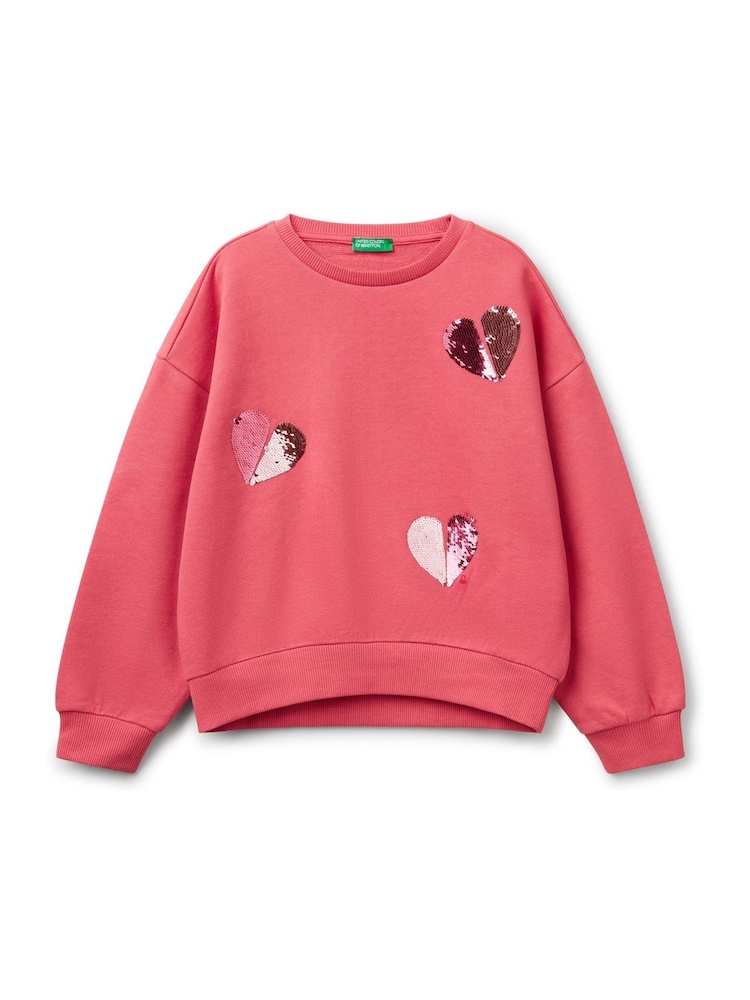 Benetton Girls Pull On Pink Heart Sweatshirt - Image 1 of 3