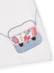 Benetton Girls Printed Applique 100% Cotton White T-Shirt - Image 3 of 3