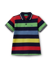 Negro - Benetton Younger Boys Blue Striped 100% Cotton Polo Shirt - Imagen 1 de 3