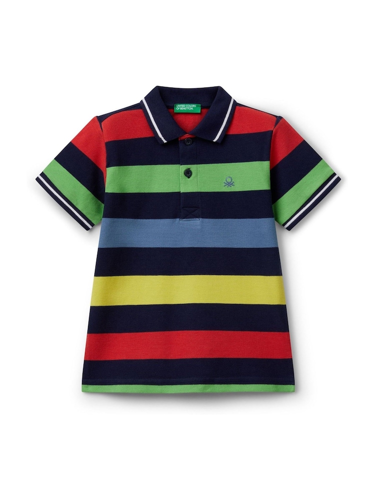 Negro - Benetton Younger Boys Blue Striped 100% Cotton Polo Shirt - Imagen 1 de 3