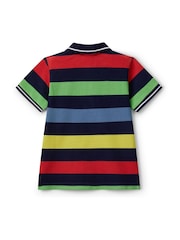 Negro - Benetton Younger Boys Blue Striped 100% Cotton Polo Shirt - Imagen 2 de 3