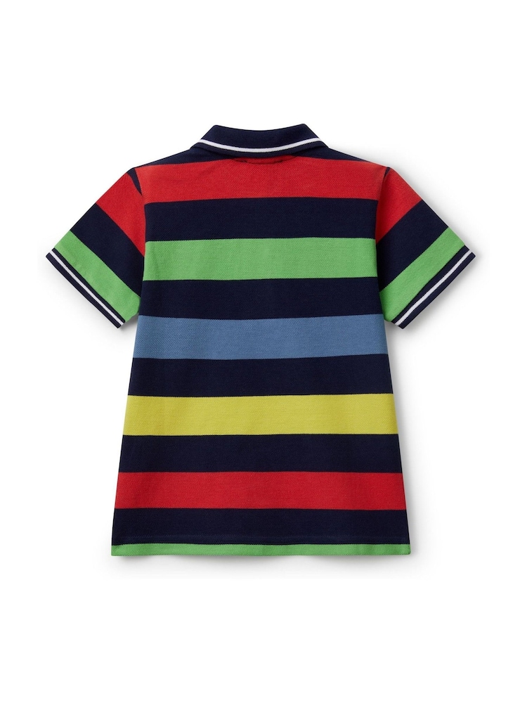Negro - Benetton Younger Boys Blue Striped 100% Cotton Polo Shirt - Imagen 2 de 3