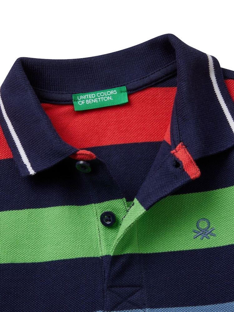 Negro - Benetton Younger Boys Blue Striped 100% Cotton Polo Shirt - Imagen 3 de 3