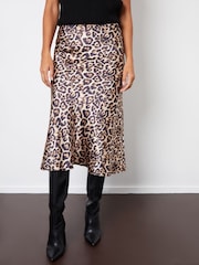 Threadbare Brown Satin Midi Skirt - Image 1 of 4