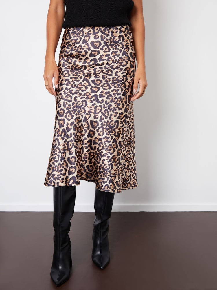 Threadbare Brown Satin Midi Skirt - Image 1 of 4