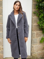 Threadbare Grey Longline Borg Coat - Image 1 of 4
