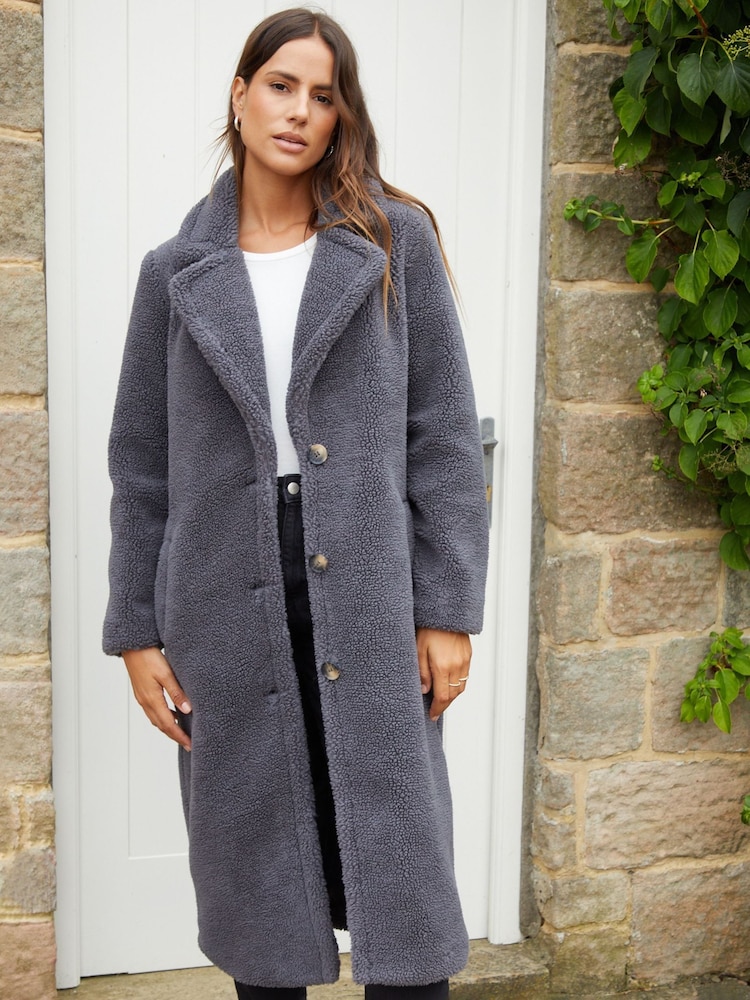 Threadbare Grey Longline Borg Coat - Image 1 of 4