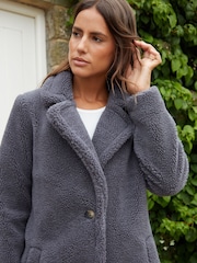 Threadbare Grey Longline Borg Coat - Image 4 of 4