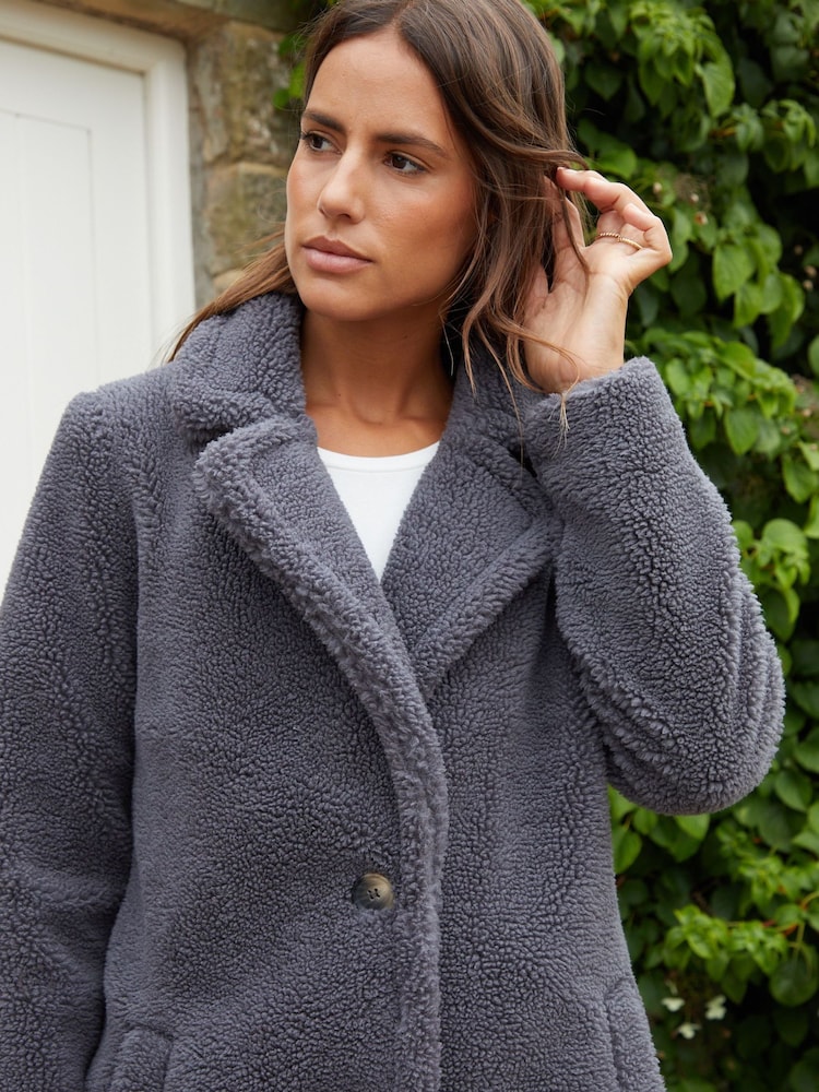 Threadbare Grey Longline Borg Coat - Image 4 of 4