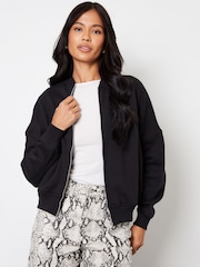 Threadbare Black Zip-Up Sweat Bomber Jacket - Image 1 of 4