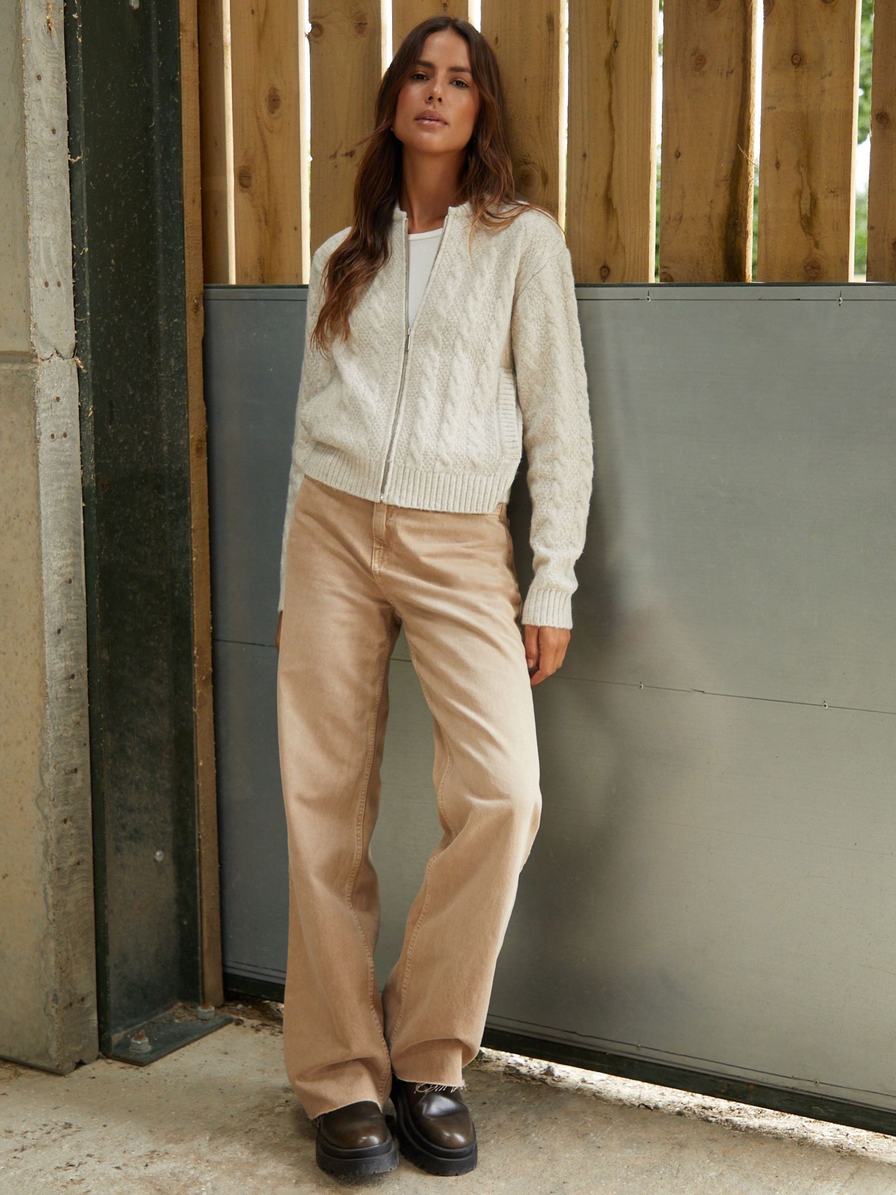 Buy Threadbare Natural Zip-Up Cable Knit Bomber Jacket from the