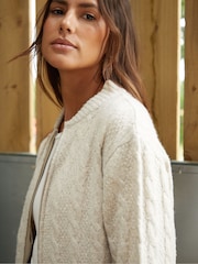 Threadbare Natural Zip-Up Cable Knit Bomber Jacket - Image 4 of 5