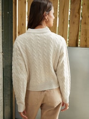 Threadbare Natural Zip-Up Cable Knit Bomber Jacket - Image 5 of 5
