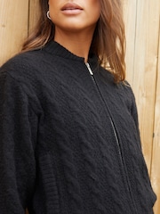 Threadbare Black Zip-Up Cable Knit Bomber Jacket - Image 4 of 5