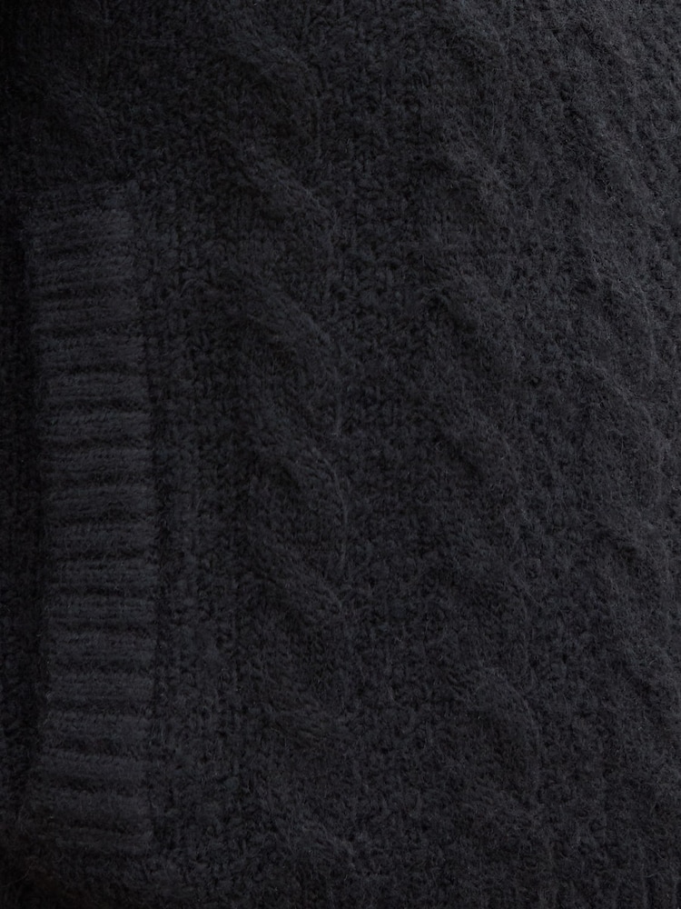 Threadbare Black Zip-Up Cable Knit Bomber Jacket - Image 5 of 5 Threadbare Black Zip-Up Cable Knit Bomber Jacket - Image 5 of 5