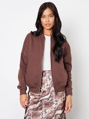 Threadbare Brown Zip-Up Sweat Bomber Jacket - Image 1 of 5
