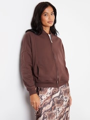 Threadbare Brown Zip-Up Sweat Bomber Jacket - Image 3 of 5