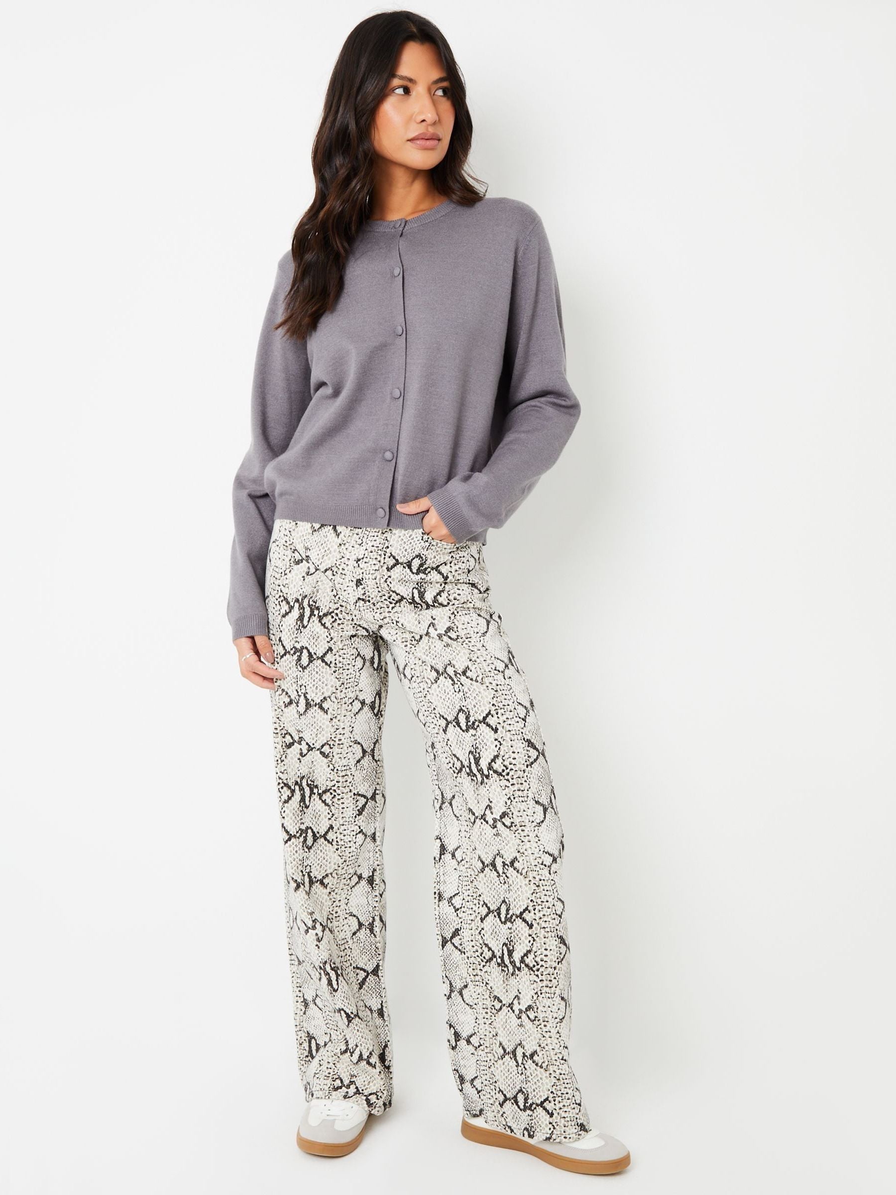 Buy Threadbare Grey Snake Print Wide Leg 100% Cotton Jeans
