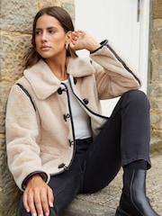 Threadbare Natural Faux Fur Toggle Coat - Image 1 of 6