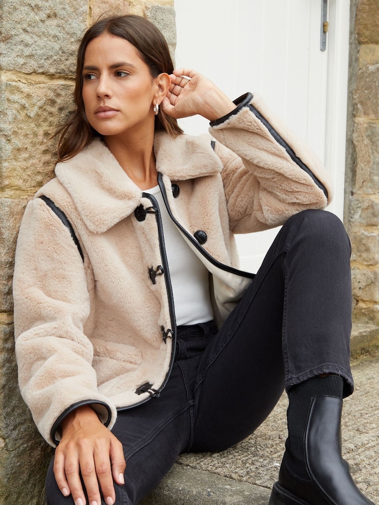 Threadbare Natural Faux Fur Toggle Coat - Image 1 of 6