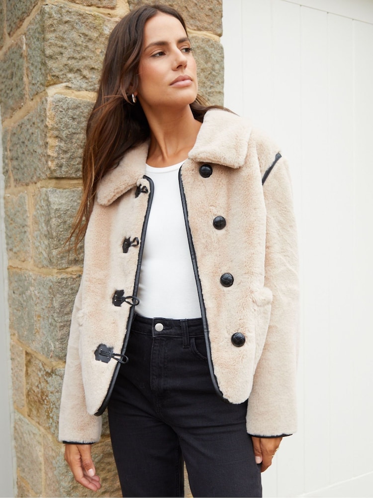 Threadbare Natural Faux Fur Toggle Coat - Image 2 of 6