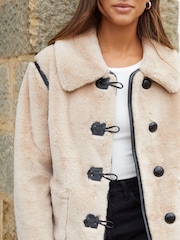 Threadbare Natural Faux Fur Toggle Coat - Image 3 of 6