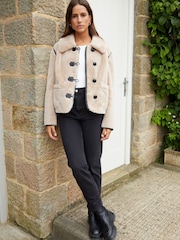 Threadbare Natural Faux Fur Toggle Coat - Image 4 of 6