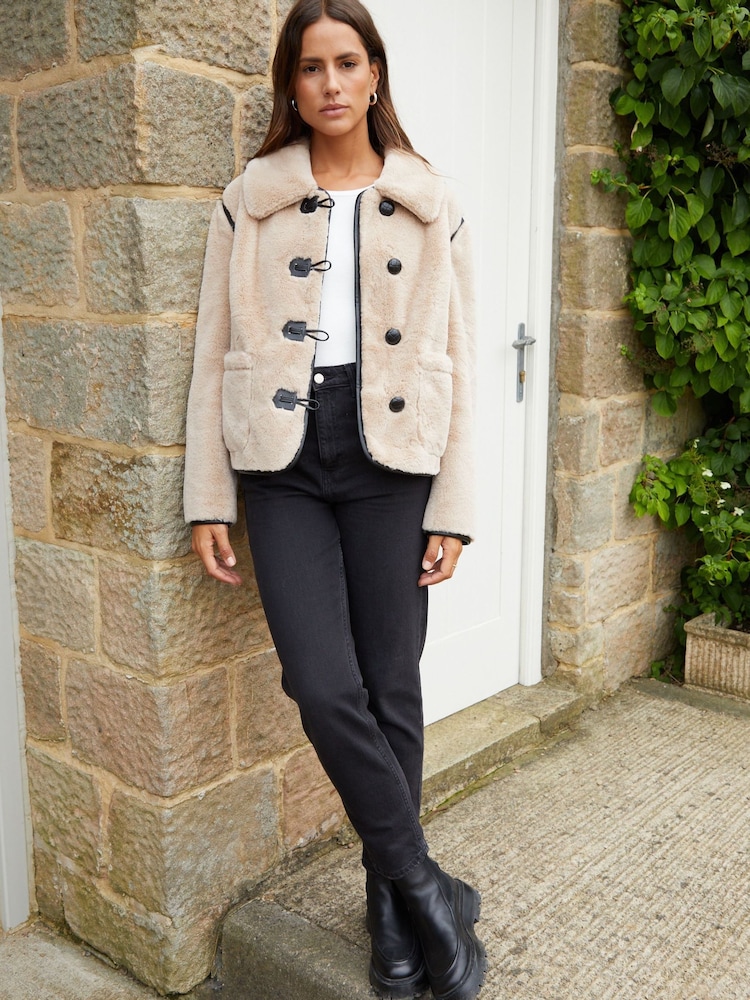 Threadbare Natural Faux Fur Toggle Coat - Image 4 of 6