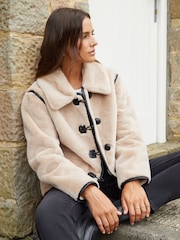 Threadbare Natural Faux Fur Toggle Coat - Image 6 of 6
