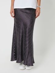 Threadbare Black Polka Dot Maxi Satin Slip Skirt - Image 1 of 4