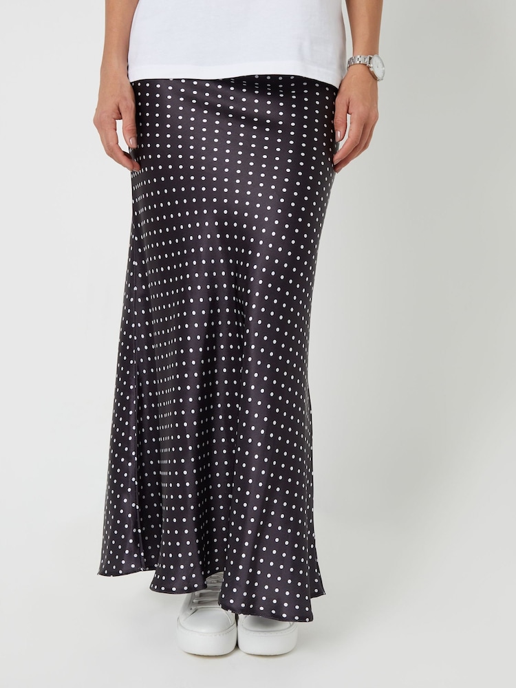 Threadbare Black Polka Dot Maxi Satin Slip Skirt - Image 1 of 4