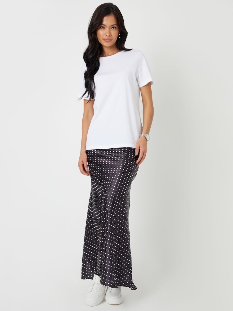 Threadbare Black Polka Dot Maxi Satin Slip Skirt - Image 2 of 4