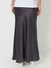 Threadbare Black Polka Dot Maxi Satin Slip Skirt - Image 4 of 4