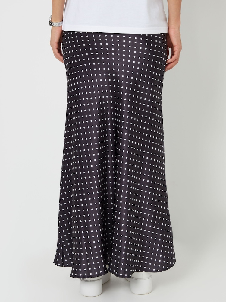 Threadbare Black Polka Dot Maxi Satin Slip Skirt - Image 4 of 4